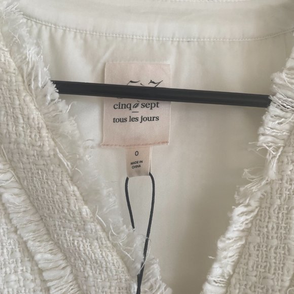 NWT $395 Cinq a Sept 5a7 Leisha V-Neck Sleeveless Tweed Mini Dress in White - Picture 5 of 6